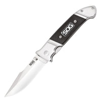 Sog Fielder Folding Knife 3.3" Satin Clip Point Blade Black G10 Handles