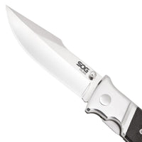 Sog Fielder Folding Knife 3.3" Satin Clip Point Blade Black G10 Handles