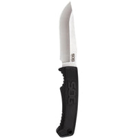 Field Knife Fixed 4" Satin Plain Clip Point Blade Thermoplastic Rubber Handles Grn Sheath