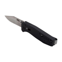 Sog Flare Assisted Folding Knife 3.5" Satin Plain Blade Black Grn Handles