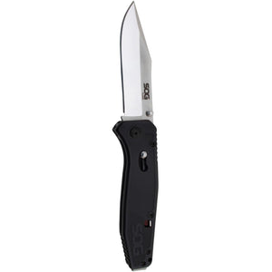Sog Flare Assisted Folding Knife 3.5" Satin Plain Blade Black Grn Handles
