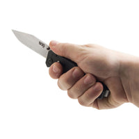 Sog Flare Assisted Folding Knife 3.5" Satin Plain Blade Black Grn Handles