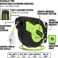 Flexzilla Pro Retractable 60' 12/3awg Extension Cord Reel