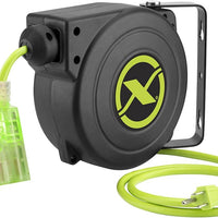 Flexzilla Retractable Extension Cord Reel 25' 16/3 Awg Grounded Triple Tap Indoor Outlet