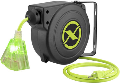 Flexzilla Retractable Extension Cord Reel 25' 16/3 Awg Grounded Triple Tap Indoor Outlet