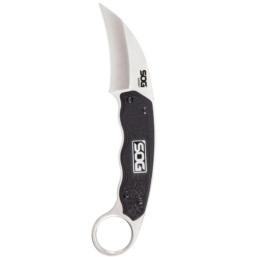 Sog Gambit Karambit Fixed 2.58" Satin Hawkbill Blade Grn Handles Molded Nylon Sheath