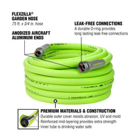 Flexzilla® Garden Hose 3/4" X 75' 3/4" - 11 1/2 Ght Fittings Zillagreen®