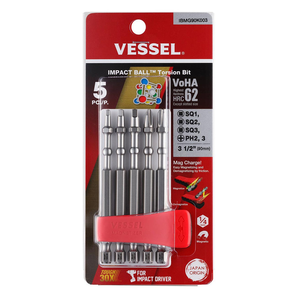 Vessel Impact Ball Torsion Bit Set With Mag Charge Holder (5 Bit Set)