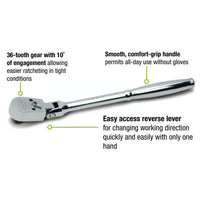Williams 3/8" Drive Sealed Narrow Flex-head Ratchet 36 Teeth