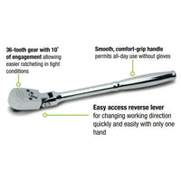 Williams 3/8" Drive Sealed Narrow Flex-head Ratchet 36 Teeth