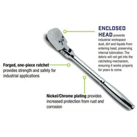 Williams 3/8" Drive Sealed Narrow Flex-head Ratchet 36 Teeth