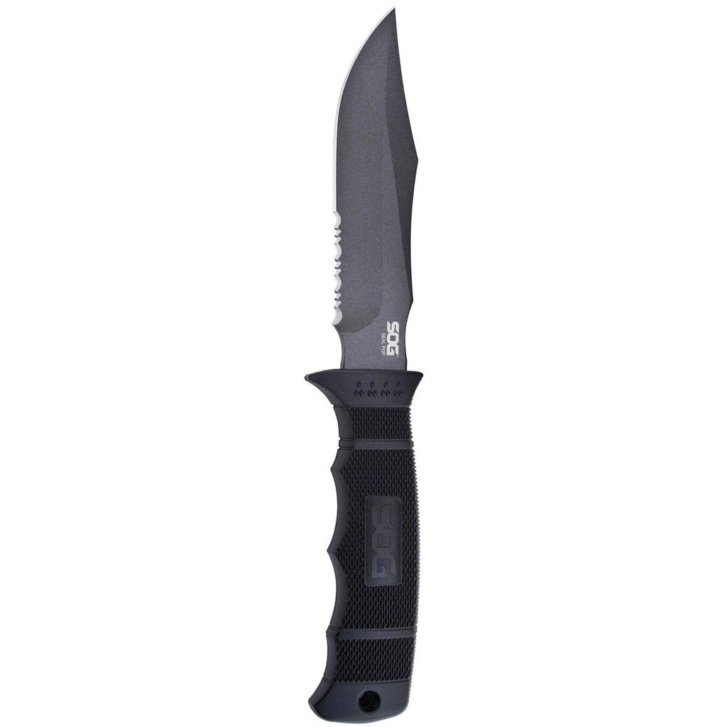 Sog Seal Pup Fixed 4.75" Powder Coated Combo Blade Grn Handles Kydex Sheath