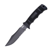 Sog Seal Pup Fixed 4.75" Powder Coated Combo Blade Grn Handles Kydex Sheath