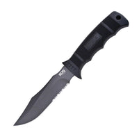 Sog Seal Pup Fixed 4.75" Powder Coated Combo Blade Grn Handles Nylon Sheath