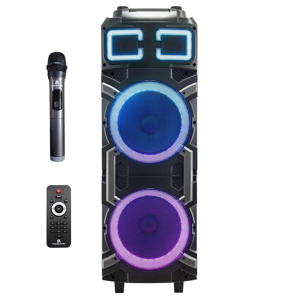 Maxpower 2 X 10"karaoke Trolley Speaker With X-bass Bluetooth & Rechargeable Battery