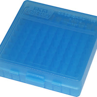 Mtm Ammo Box 100 Round Flip-top 9mm 380 Acp Clear Blue