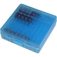 Mtm Ammo Box 100 Round Flip-top 9mm 380 Acp Clear Blue