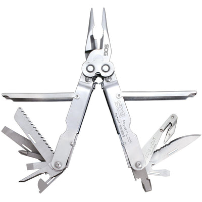 Sog Powerlock W/ V-cutter Stainless Finish 18 Tool Multi-tool With Nylon Sheath