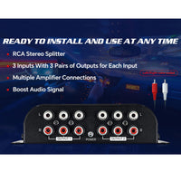 Audiopipe Rca 1 In /3 Out Splitter With 10 Volt Audio Signal Line Driver