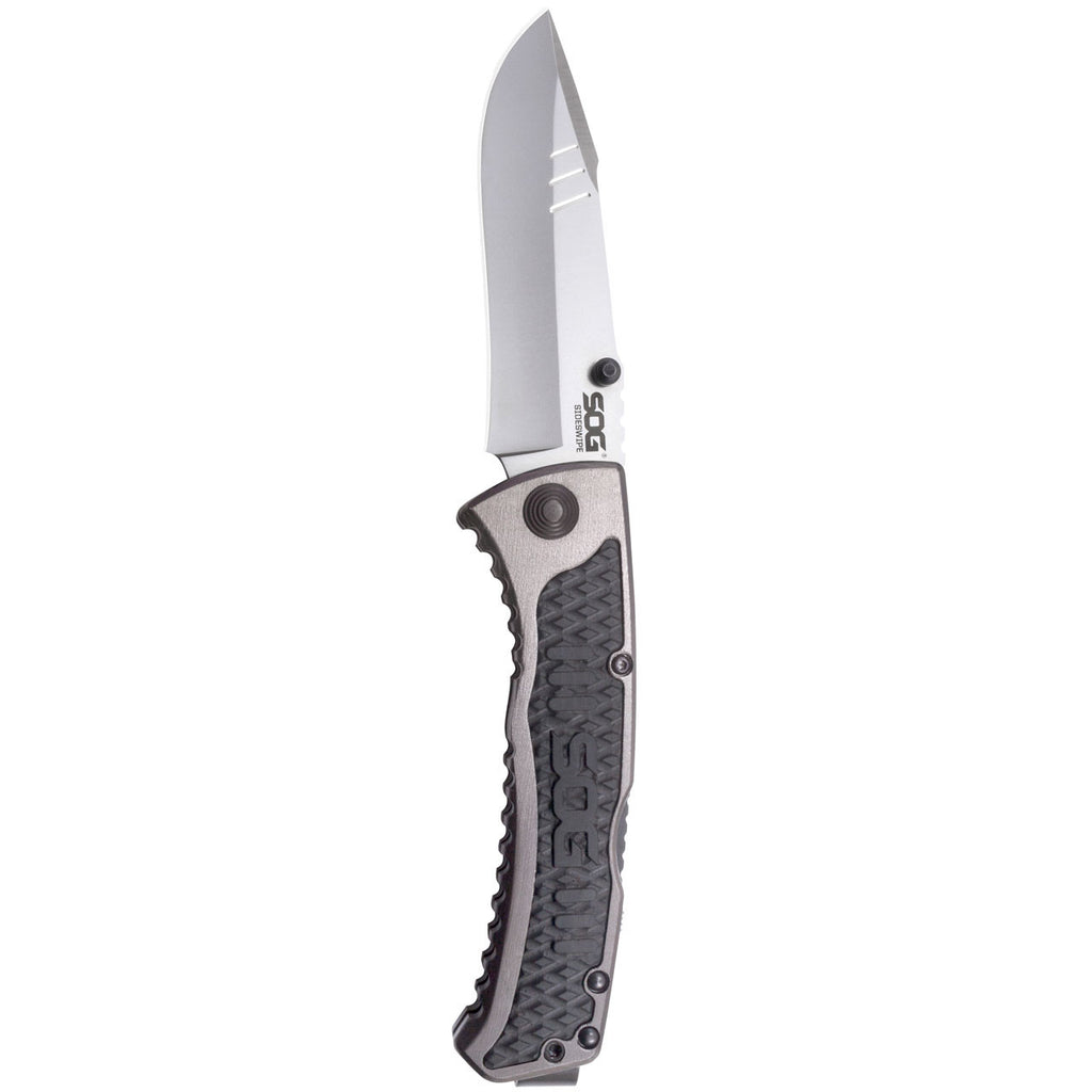 Sog Sideswipe Assisted Folding Knife 3.4" Clip Point Blade Aluminum Handles With Grn Inserts