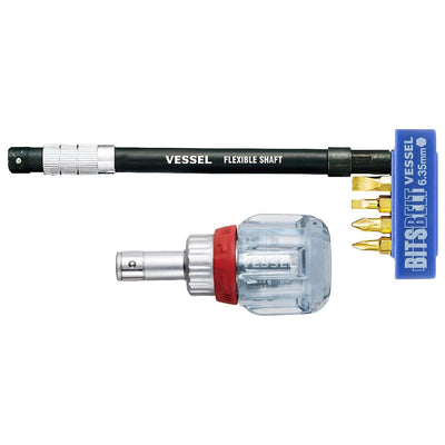 Vessel Crystaline Ratchet Stubby Screwdriver Set With Flexible Shaft No.td-6700fx-4