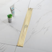24 Inches Linear Shower Drain with Removable Quadrato Pattern Grate, 304 Stainless Shower Drain  Included Hair Strainer and Leveling Feet