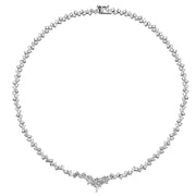 White CZ Tennis Necklace, Rhodium Plated Sterling Silver