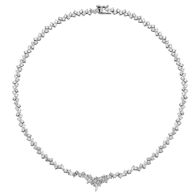 White CZ Tennis Necklace, Rhodium Plated Sterling Silver