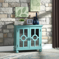 Classic Storage Cabinet 1pc Modern Traditional Accent Chest with Mirror Doors Antique Aqua Finish Pendant Pulls Wooden Furniture Living Room Bedroom