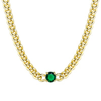 7mm Round Bezel Emerald Green CZ Stone Necklace, 14"