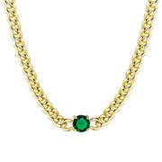 7mm Round Bezel Emerald Green CZ Stone Necklace, 14"