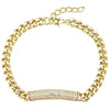 White CZ Bar, Gold Plated Heavy Chain Bracelet