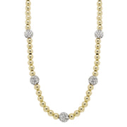 Gold 4mm Round Beads and 6mm Pave Crystal Balls Necklace