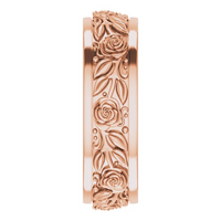14K Yellow 7mm Rose Floral Band