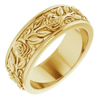 14K Yellow 7mm Rose Floral Band