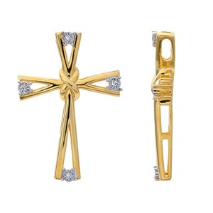 Sterling Silver Yellow Gold-Plated Diamond-Set Cross Pendant