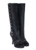 Black Fur Leather Baroque Heel Boots Shoes