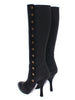 Black Fur Leather Baroque Heel Boots Shoes