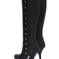 Black Fur Leather Baroque Heel Boots Shoes