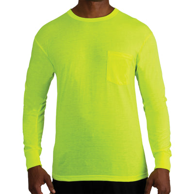 Moisture Wicking Long Sleeve Pocket T-Shirt - Safety Green