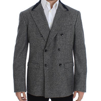 Gray wool double breasted blazer