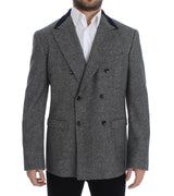 Gray wool double breasted blazer