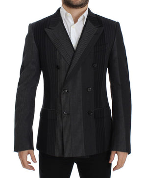 Gray striped wool stretch blazer