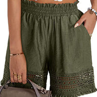 Loose Casual Shorts in Olive or Blue with Lace Trim