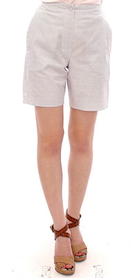 White Checkered Stretch Cotton Shorts