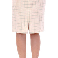 White Cotton Checkered Pencil Skirt