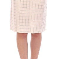 White Cotton Checkered Pencil Skirt