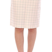 White Cotton Checkered Pencil Skirt