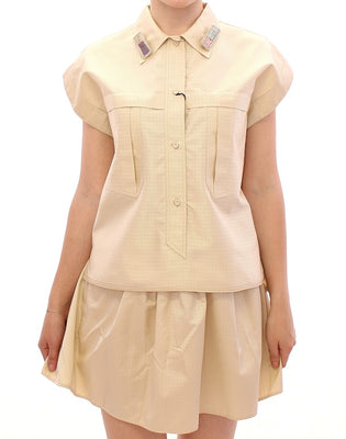 Beige Sleeveless Blouse Top