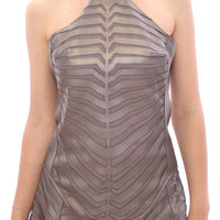 Silver Leather Striped Halter Neck Top